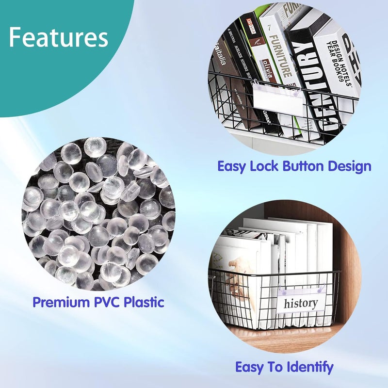 ELEMGULY Basket Label Holders, 20PCS Plastic Basket Label Clips with Easy Button Lock Design, Wire Shelf Label Holder Wire Rack Display Holder Price Sign for Home Market (20pcs Label Paper Included) - Image 3